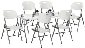 SPRINGOS Cateringová súprava, turistický stôl 240 cm so 8 stoličkami, skladacia biela súprava