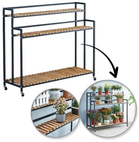 Stojan na kvety s 3 policami FLOREXA 100x40x102 cm, čierny