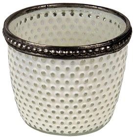 Biely sklenený svietnik White sa zdobeným lemom - Ø 7 * 6 cm