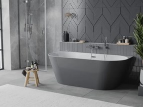 Mexen Oval Slim, voľne stojaca vaňa ku stene, 170 x 80 cm, biela-šedá, chrómový prepad, 52661708062-01