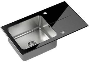 Kuchynský drez z nerezu a tvrdeného skla Efekt 111 770x440x190 mm čierny