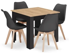 Jedálenský stôl ARTISAN naturálny, so štyrmi stoličkami MARK čierne