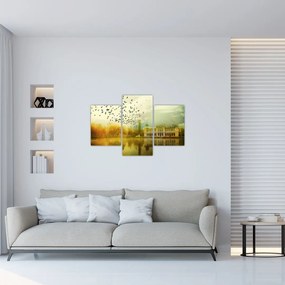 Obraz maľované krajiny so sídlom (90x60 cm)