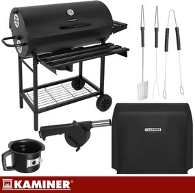 Veľký záhradný gril na drevené uhlie s poklopom a teplomerom