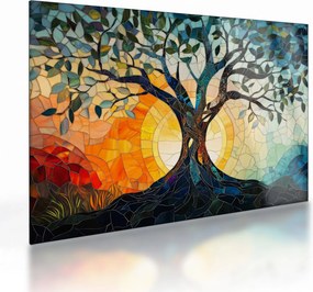 Sklenený obraz – Mozaika – slnko a strom I. (70x50 cm)