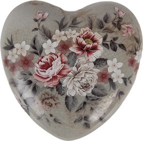 Zelená keramická dekorácia srdca s kvetmi Floria L - 11*11*4 cm