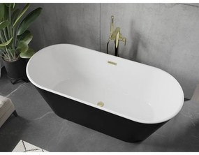 Mexen Flavia, voľne stojaca vaňa 150 x 75 cm, biela-čierna, zlatý matný prepad, 54031507575-55