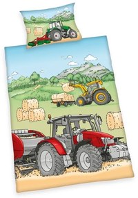 HERDING Obliečky do postieľky Traktor Bavlna, 100/135, 40/60 cm