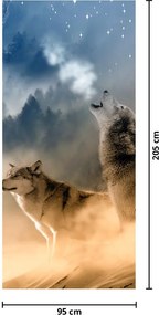 Fototapeta na dvere - Vlci vyjúci na mesiac (95x205cm)