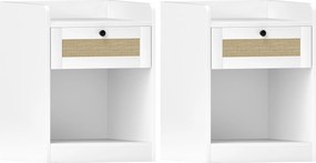 HOMCOM Sada 2 nočných stolíkov s ratanovou prednou zásuvkou 40x40x53 cm Biela | Aosom