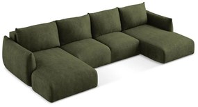 Zelená ženilková rozkladacia rohová pohovka (do tvaru "U") Leila – Makamii