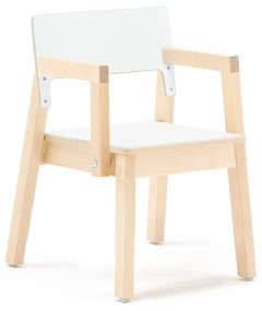 Detská stolička LOVE s opierkami rúk, V 350 mm, breza, laminát - biela