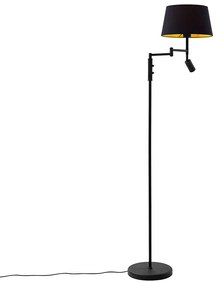 Stojaca lampa čierna s čiernym tienidlom a nastaviteľným svetlom na čítanie - Ladas