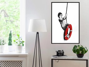 Artgeist Plagát - Banksy: Boy on Rope [Poster] Veľkosť: 20x30, Verzia: Čierny rám s passe-partout