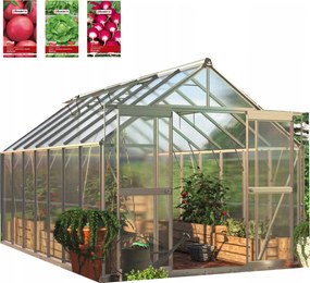 Skleník z polykarbonátu záhradný 4x3 zasúvací silný 429x244 cm 3x4 strieborný