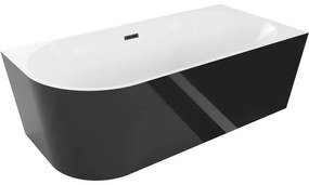 Mexen Mia, voľne stojaca rohová vaňa, pravá, 180 x 80 cm, biela-čierna, čierny matný prepad, 52691808075P-70
