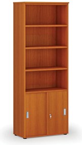 Kombinovaná kancelárska skriňa PRIMO WOOD, zasúvacie dvere na 2 poschodia, 800 x 420 x 2128 mm, čerešňa