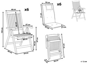 Sada 6 záhradných stoličiek s béžovými vankúšmi TOSCANA Beliani