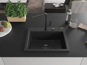 Mexen Oscar, 1-komorový granitový drez 580x490x205 mm, čierna-strieborná metalíza, 6519581000-73-B