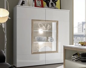 Vitrínová komoda Prag T7, bielylesk/dub san remo