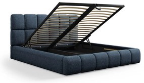 Tmavomodrá čalúnená dvojlôžková posteľ s úložným priestorom s roštom 180x200 cm Bellis – Micadoni Home