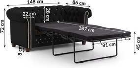 Čierna zamatová rozkladacia pohovka 148 cm York Blik – Ropez