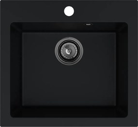 Sink Quality Ferrum 50, kuchynský granitový drez 490x450x195 mm + čierny sifón, čierna, SKQ-FER.C.1K50.XB