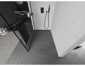 Mexen Kioto+, sprchová zástena s poličkou a držiakom na uteráky 70 x 200 cm, 8mm sklo číre sklo vzor čierny, čierny profil, 800-070-121-70-78