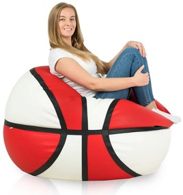 Sedací vak Basketbal ekokoža, krémový / červený