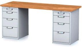 Dielenský stôl MECHANIC I s 2 zásuvkovými dielenskými boxami na náradie namiesto nôh, 8 zásuviek, 2000 x 685 x 880 mm, sivé dvere