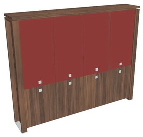 Vysoká skriňa Verno+ 260 x 46 x 210 cm, kombinované dvere, orech / červená