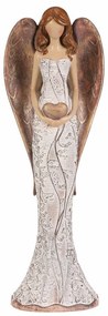 Polyresinový anjel s kvetinovými šatami Srdce, béžovo-medená