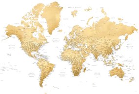 Mapa Gold world map with cities, Rossie, Blursbyai