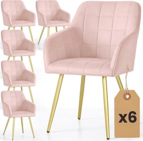 Sada šiestich jedálenských stoličiek LUXANO zamatové, púdrovoružové / zlaté nohy (6 ks)