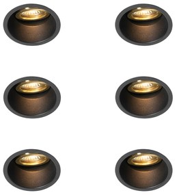 Sada 6 moderných zapustených bodových svetiel čierna so zlatou otočné a naklápacie - Alloy