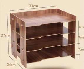 Drevený DIY kancelársky zásobník na dokumenty, organizér na dokumenty 4 priehradky čierny QS205 Čierna