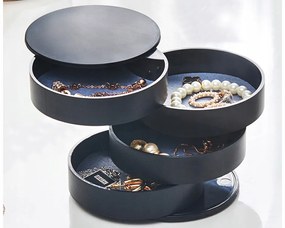 VERK GROUP 4 - poschodový okrúhly organizér na šperky, šperkovnica, čierna