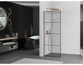 Mexen Kioto L, sprchová zástena Walk-In 70 x 200 cm, 8mm číre sklo čierny vzor, medený matný profil, 800-070-103-65-77