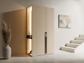 DVOJDVEROVÁ ŠATNÍKOVÁ SKRIŇA GLENN DUB BARISTA + REGÁL + ZRKADLO + LED 110 cm