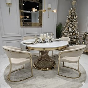 EXKLUZÍVNY STÔL AUDREY BIELY MRAMOR + ZLATÝ PODSTAVEC 130 cm