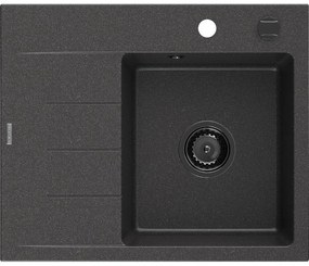 Mexen Ben, 1-komorový granitový drez 600x500x190 mm, pravý + čierny sifón, čierna škvrnitá, 6523605000-76-B