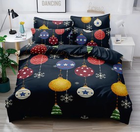 DomTextilu Kvalitné tmavo modré vianočné posteľné obliečky s farebnými ozdobami 3 časti: 1ks 200x220 + 2ks 70 cmx80 Modrá 180x220 cm 47038-218404