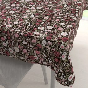 Biante Bavlnený obdĺžnikový obrus Sandra SA-740 Lúčne kvietky na temne hnedom 80x120 cm