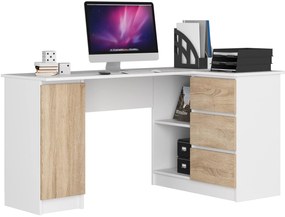 Rohový PC stolík Bevin (biela + dub sonoma) (P). Akcia -20%. Vlastná spoľahlivá doprava až k Vám domov. 1128567