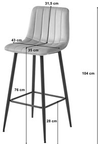 Set troch barových stoličiek POZZA zamatové tmavobéžové (čierne nohy) 3 ks