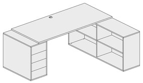 PLAN Kancelársky písací stôl s úložným priestorom BLOCK B04, dub prírodný/grafit