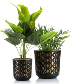 Plastový květináč Etnik 19x20 cm černý/zlatý