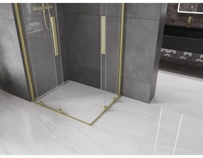 Mexen Velar Duo, sprchový kút s posuvnými dverami 90(dvere) x 80(dvere) cm, 8mm číre sklo, zlatý matný profil, 871-090-080-02-55