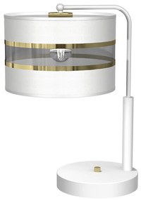 Stolná lampa Ultimo, 1x biele/zlaté textilné tienidlo, w
