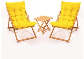 Súprava záhradného stola a stoličiek Kikadu 5 (žltá + prírodná) (pre 2 osoby). Vlastná spoľahlivá doprava až k Vám domov. 1093855